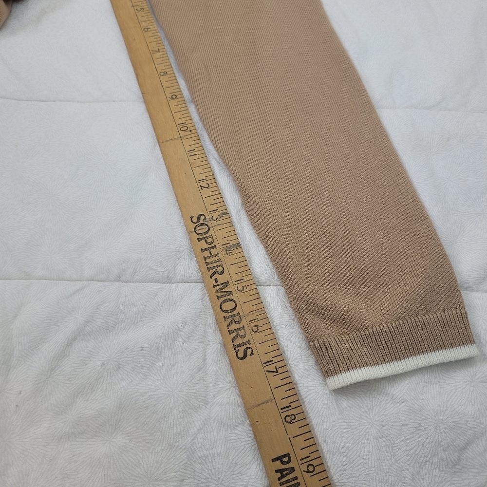 Talbot's girlfriend varsity tan cardigan white trim preppy normcore academia S - Picture 6 of 11